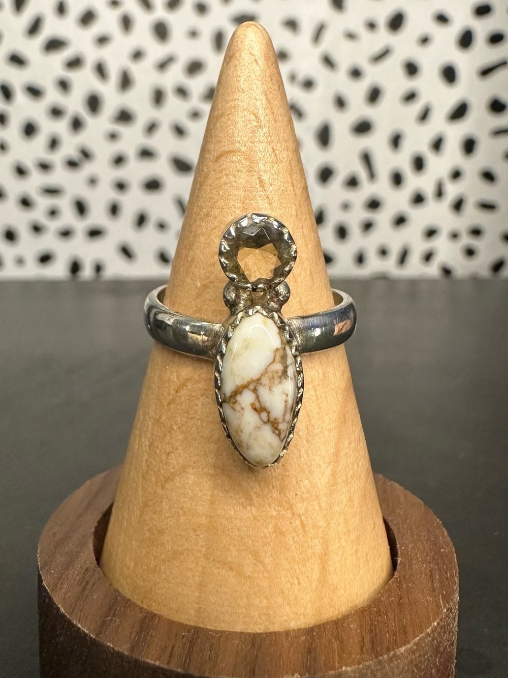 Wild Horse and Citrine Sterling Silver Ring Southwestern 925 Size 6.5